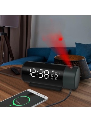 Asitan Projeksiyonlu Silindir USB Güç LED Ekran Çalar Saat Sıcaklık Çift Alarm