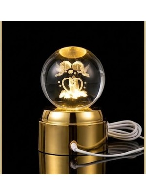 Asitan Deinhaus 3D Lazer Kazımalı Kristal Top Gece Lambası, Altın Rengi Tabanlı, USB Bağlantılı, R
