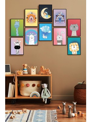 Asitan Çerçevesiz Çerçeve Görünümlü Bebek Odası Pano Sticker Bebek Mdf Tablo Seti Çocuklar Özc-M