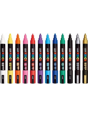 Asitan Uni Posca Markör Kalem 5m Set 1.8-2.5 mm Keçe Uçlu (12'li Set)