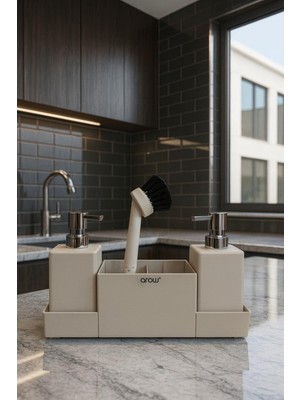 Asitan Soft Dokunuşlu Akrilik Premium Sabunluk Seti (Krem)