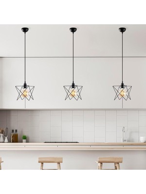 Asitan Modern Metal Gövdeli Tekli Sarkıt Avize, Mutfak ve Salon Için E27 Uyumlu, SIYAH-6616