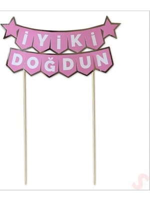 Asitan Iyi Ki Doğdun Pasta Üstü Banner, Pembe ve Altın Renk, 18X7 cm