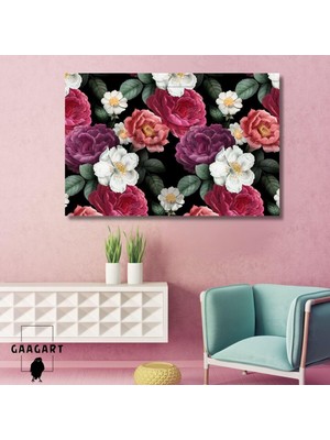 Asitan Tekli Yatay Kanvas Salon Duvar Tablosu Pembe Beyaz Çiçekler, 90 x 60