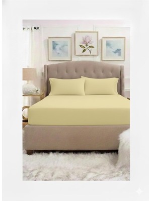 Asitan %100 Pamuklu Akfil Ranforce Çift Kişilik Lastikli Çarşaf Seti 160 x 200 + 35 Cm, Sarı