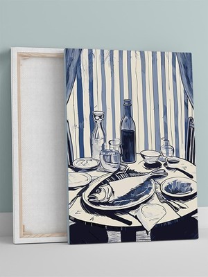 Asitan The Table, Masa Üstü Balık Meyhane, Izlenimci Sanat Mutfak Kanvas Tablo - Tuval Tablo