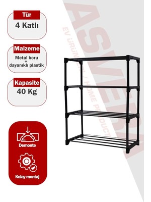 Asitan Teno 4 Katlı Kalın Metal Borulu Çok Amaçlı Raf Organizer - Ayakkabılık ve Kitaplık