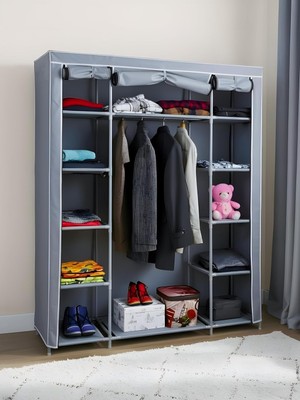 Asitan Bez Dolap, Portatif Gardırop, Ruba, Çift Yanlı Raflı, Güçlendirilmiş Pvc Profil, 127X44X156 C