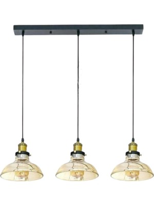 Asitan Retro Dekoratif Bal Camlı Rustik 3 Lü Masa Üstü Sıralı Sarkıt Avize