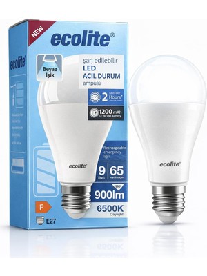 Asitan Ecolite Şarjlı LED Acil Durum Ampulü 9W E27 6500K