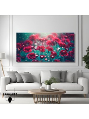 Asitan Panoramik Kanvas Duvar Tablosu Pırıltı Görünümlü Çiçekler, 120 x 60