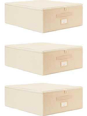 Asitan Ocean Home Textile 3'lü Orta Boy Bej Balıksırtı Destekli Hurç Set 45 x 55 x 18 cm