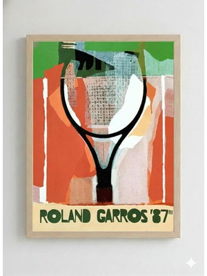 Asitan Ahşap Çerçeveli “roland Garros '87” Poster – Retro Tenis Temalı Kolaj Sanat Tablosu Ahşap