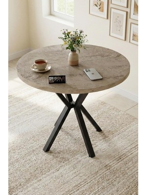Asitan Falez Mutfak Masası 90 cm Yuvarlak Masa Modern Metal Ayaklı Cafe Balkon Ofis Yemek Masası 9826 Tr