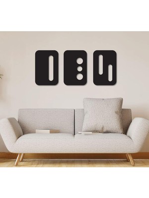 Asitan Minimalist Geometrik 3'lü Doğal Ahşap Kaplama Siyah Duvar Dekoru, Wabi Sabi Duvar Tablosu, Mid Ce