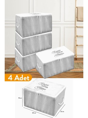 Asitan 4 Adet - Mini Boy Baskı Detaylı Gri Çizgili Hurç 30 x 22 x 18 cm