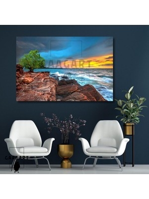 Asitan Yatay Kanvas Duvar Tablosu Deniz ve Ağaçları 60 x 40