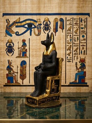 Asitan Antik Mısır Anubis Biblosu - El Boyaması Dekoratif Heykel (19 Cm)