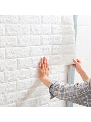 Asitan Ukab Dekor Kendinden Yapışkanlı Esnek Köpük Beyaz Duvar Kağıdı Paneli 3D Boyutlu Tuğla Dese