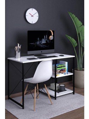 Asitan Atlas 120 cm Raflı Çalışma Masası Bilgisayar Masası Ofis Ders Masası Beyaz