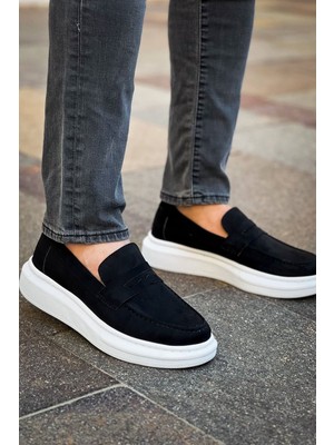 Zerenyus ZRC615 - Lüx Süet Erkek Klasik Loafer Siyah Beyaz
