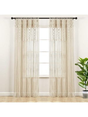 Asitan Boho Makrome Dokulu Pamuk Pencere Perdesi/oda Bölücü/kapı/duvar Dekoru, 241 cm U x 101 cm G, Nö