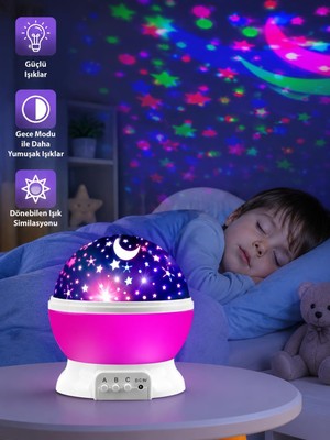 Asitan Star Master Gece Lambası Yıldız Projektörü Renkli LED Ay ve Yıldız Projeksiyon Lambası USB V