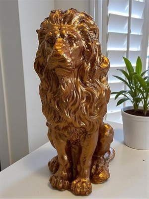 Asitan Dekoratif 53 cm Metalik Bronz Aslan Heykeli Ev Balkon Bahçe Dekorasyon Bohem Biblo Heykel
