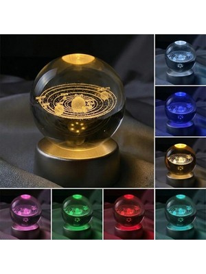 Asitan Senon Güneş Sistemi Kristal Cam Küre Renk Değiştiren LED Işıklı Gece Lambası Dekoratif Hedi