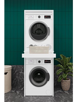 Asitan Asra Trend Beyaz Bd-05 Çamaşır ve Kurutma Makinesi Dolabı 65X60X194 cm Çekmeceli Ara Raflı Üs