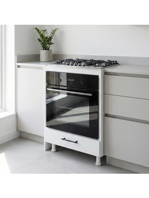 Asitan Pıkas Beyaz Alt Çekmeceli Ankastre Fırın Dolabı, 60 cm Ayaklı Modern Mutfak Ünitesi