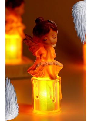 Asitan LED Mum Kanatlı Melek Tip Dumansız Pilli Alevli Dekoratif Yapay Mum Işıldak Kahve 1037-7
