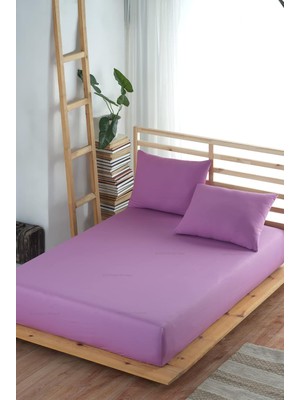 Asitan Lastikli Çarşaf TAKIMI%100 Pamuk (Yastık Kılıflı) (Lila, 180 x 200)