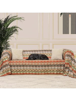 Asitan Softmicro Boho Etnik Desenli Mikrofiber Koltuk Örtüsü ve Şalı, Kaymaz 180X220 cm