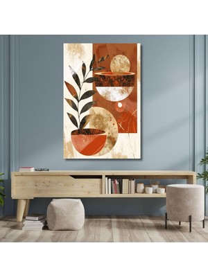Asitan Tekli Dikey Kanvas Duvar Tablosu Boho Vazoda Çizgisel Bitki, 70 x 100