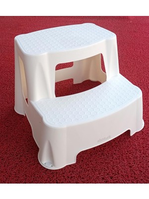 Asitan Kar Beyaz Yükseltici Çocuk Lavabo Taburesi Kaymaz Taban Basamak 120KG Taşıyan 2 Basamaklı Merdi