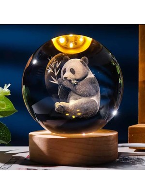 Asitan Mr 7 Renk Değiştiren LED Işıklı Dekoratif Cam Küre / Ahşap Tabanlı / USB Kablolu Gece Lambas