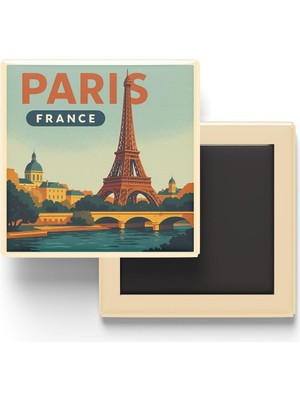 Asitan Paris Fransa - Eyfel Kulesi - Baskılı Buzdolap Magneti Kare 9x9 cm