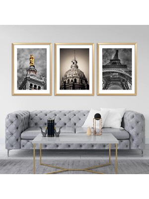 Asitan Paris Konsept Baskılı Gold Çerçeveli Tablo Seti | Ev Dekorasyonu | Modern Dekoratif | Hediye | �
