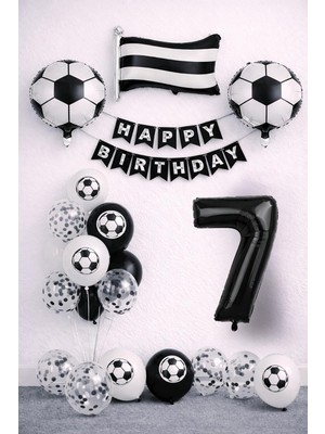 Asitan Siyah Beyaz 7 Yaş Futbol Temalı Doğum Günü Balon Seti