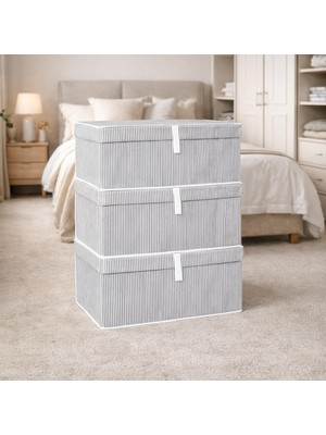 Asitan Çok Amaçlı Düzenleyici Kapaklı Sandık Tipi Kutu Hurç Organizer 3 Lü Set (Gri, Mega 60 x 40 x