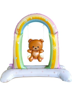 Asitan Retro Salıncakta Sallanan Ayıcık Folyo Balon Ayaklı Baby Shower Balon