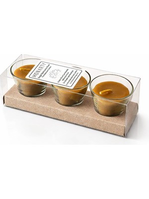 Asitan Balmumu Mum, 50 ml Cam Bardak Tealight Mum, 3X16 Saat Yanma Süresi, Doğal Bal Mumu, Sarı, 3'lü P