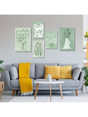 Asitan Parçalı Kanvas Dekoratif Tablo Soft Çizgisel Yeşil Tasarım 30 x 40