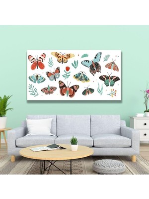 Asitan Panaromik Kanvas Tablo Yüksek Kalite Renkli Kelebekler, 120 x 60