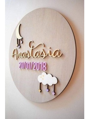 Asitan Bebek Odası Hediyelik Isimlik Ahşap Süs Tarihli 30X30 cm Ahşap
