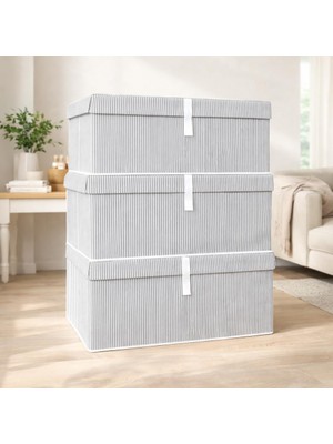 Asitan Pazar Kapısı Çok Amaçlı Düzenleyici Kapaklı Sandık Tipi Kutu Hurç Organizer 3 Lü Set (Gri,