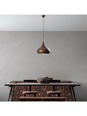 Asitan Şık Metal Gövdeli Tekli Sarkıt Avize Mutfak ve Salon Için E27 Uyumlu, Siyah-Retro SAGLAM-3774