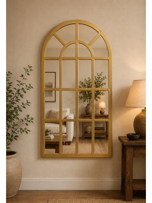 Asitan Pencere Model Dekoratif Duvar Aynası 123 x 70 cm (Gold) | Kemer Formlu Çerçeve