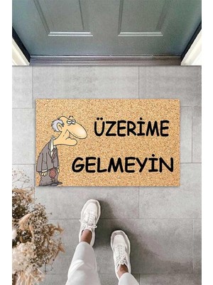 Asitan Theclouds Dijital Baskılı Üzerime Gelmeyin Yazılı Dekoratif Kapı Önü Paspası, Kırmızı-Be